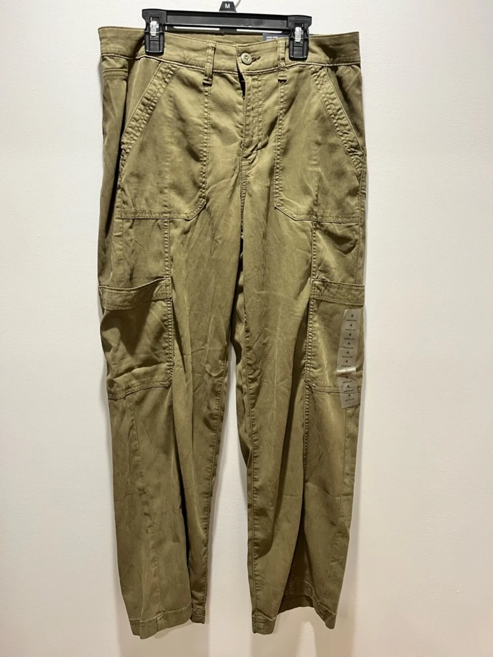 Women American Eagle‎ Stovepipe High-Rise pants Size 4 Regular Olive Green Cargo